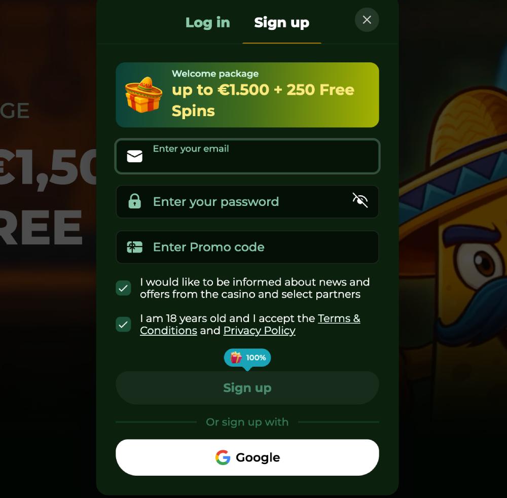 Procedura di registrazione su Casinacho Casino passo per passo